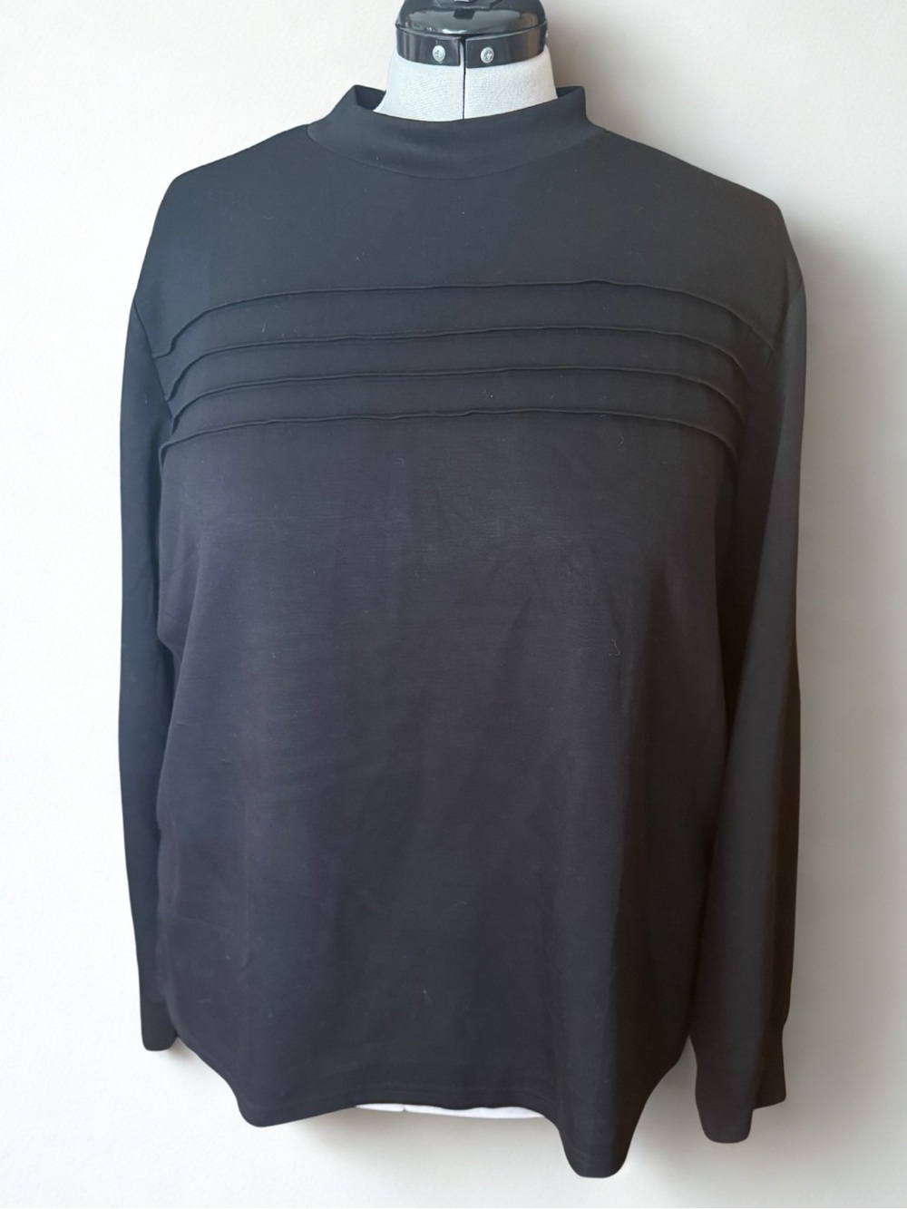 Wiholl Black Mock Neck Pleated Long Sleeve Top 3XL NWT Plus Size